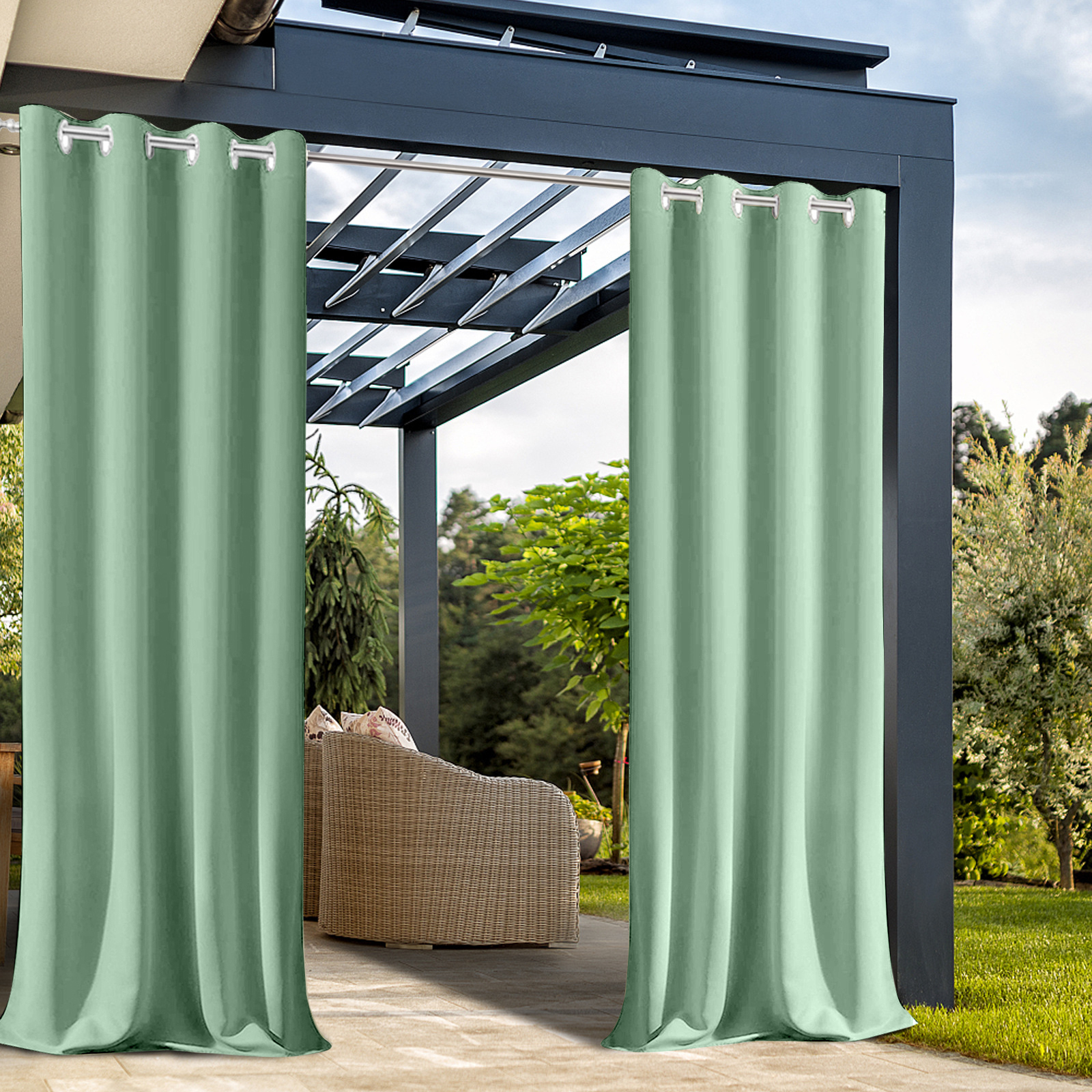 Beans Lands Waterproof Outdoor Curtains For Patio Green Grommet Top Cu