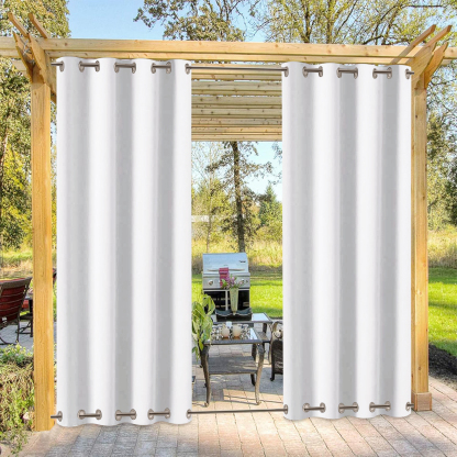 Beans Lands Waterproof Outdoor Curtains For Patio White Grommet Top & Bottom Customizable Size 1 Panel