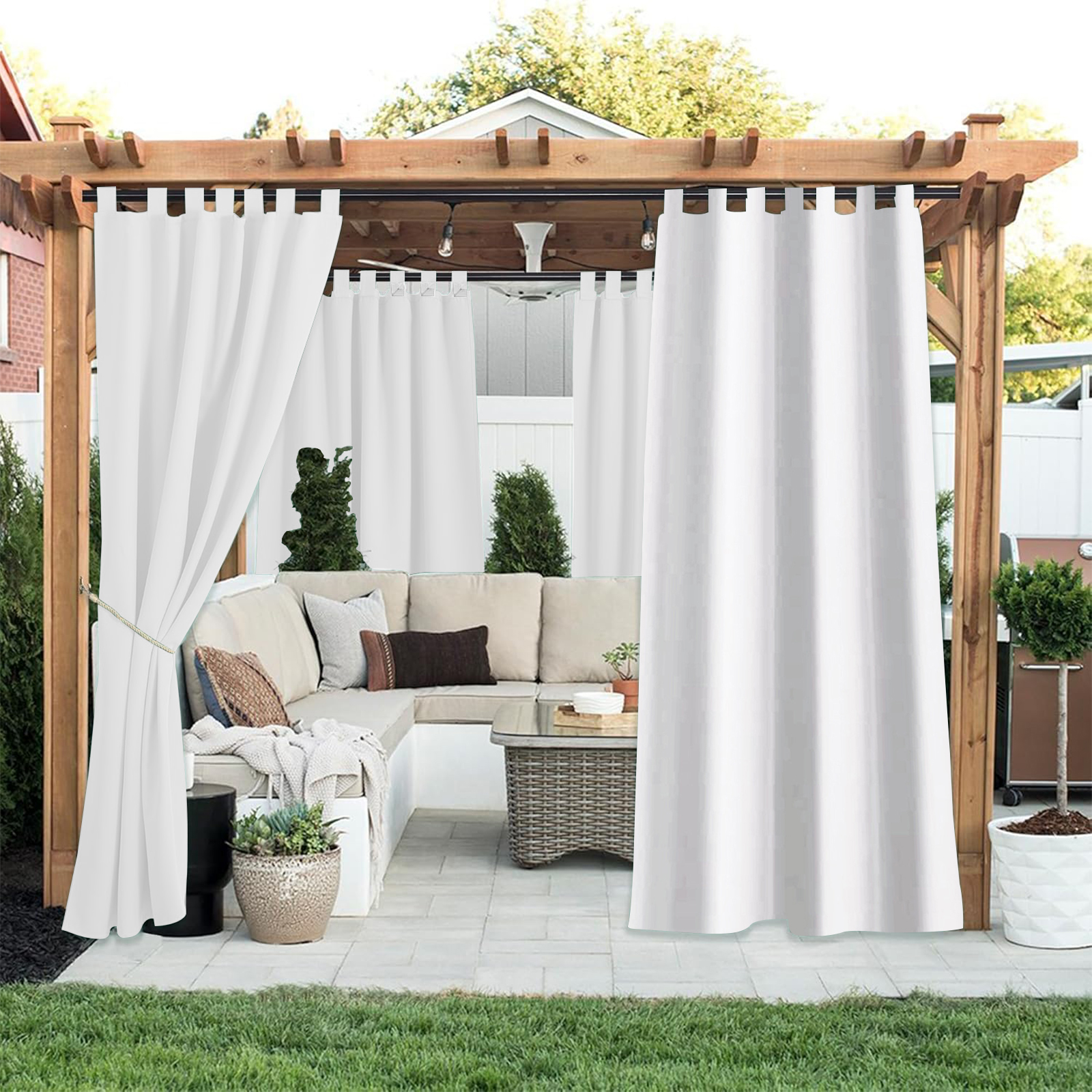 Beans Lands Waterproof Outdoor Curtains For Patio White Velcro Tab Top Customizable Size 1 Panel