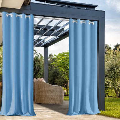 Beans Lands Waterproof Outdoor Curtains For Patio Blue Grommet Top Customizable Size 1 Panel