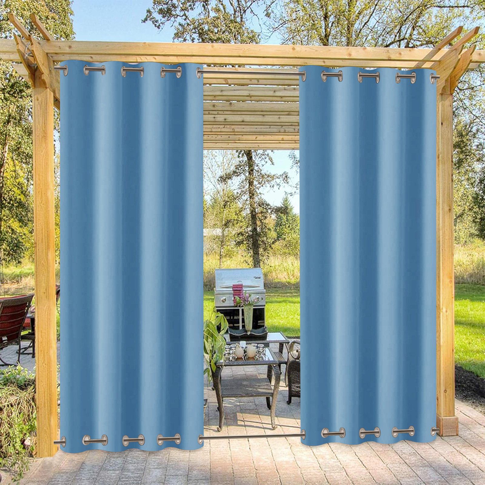 Beans Lands Waterproof Outdoor Curtains For Patio Blue Grommet Top & B