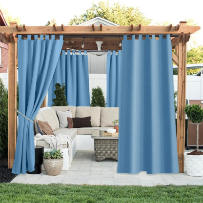 Beans Lands Waterproof Outdoor Curtains For Patio Blue Velcro Tab Top Customizable Size 1 Panel