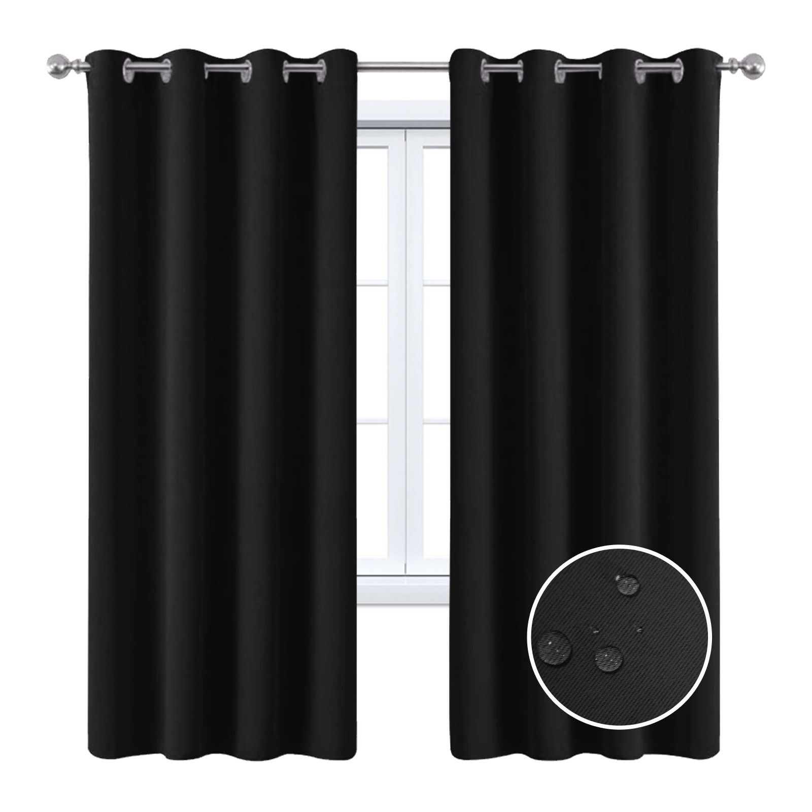 Beans Lands Waterproof Outdoor Curtains For Patio Black Grommet Top Customizable Size 1 Panel