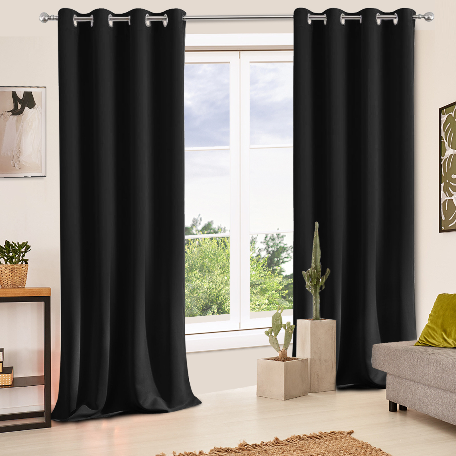 Beans Lands Waterproof Outdoor Curtains For Patio Black Grommet Top Customizable Size 1 Panel