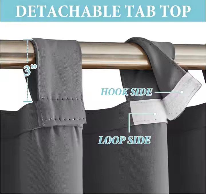 Beans Lands Waterproof Outdoor Curtains For Patio Grey Velcro Tab Top Customizable Size 1 Panel