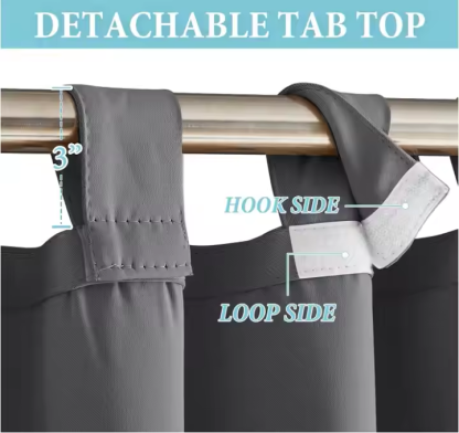 Beans Lands Waterproof Outdoor Curtains For Patio Grey Velcro Tab Top Customizable Size 1 Panel