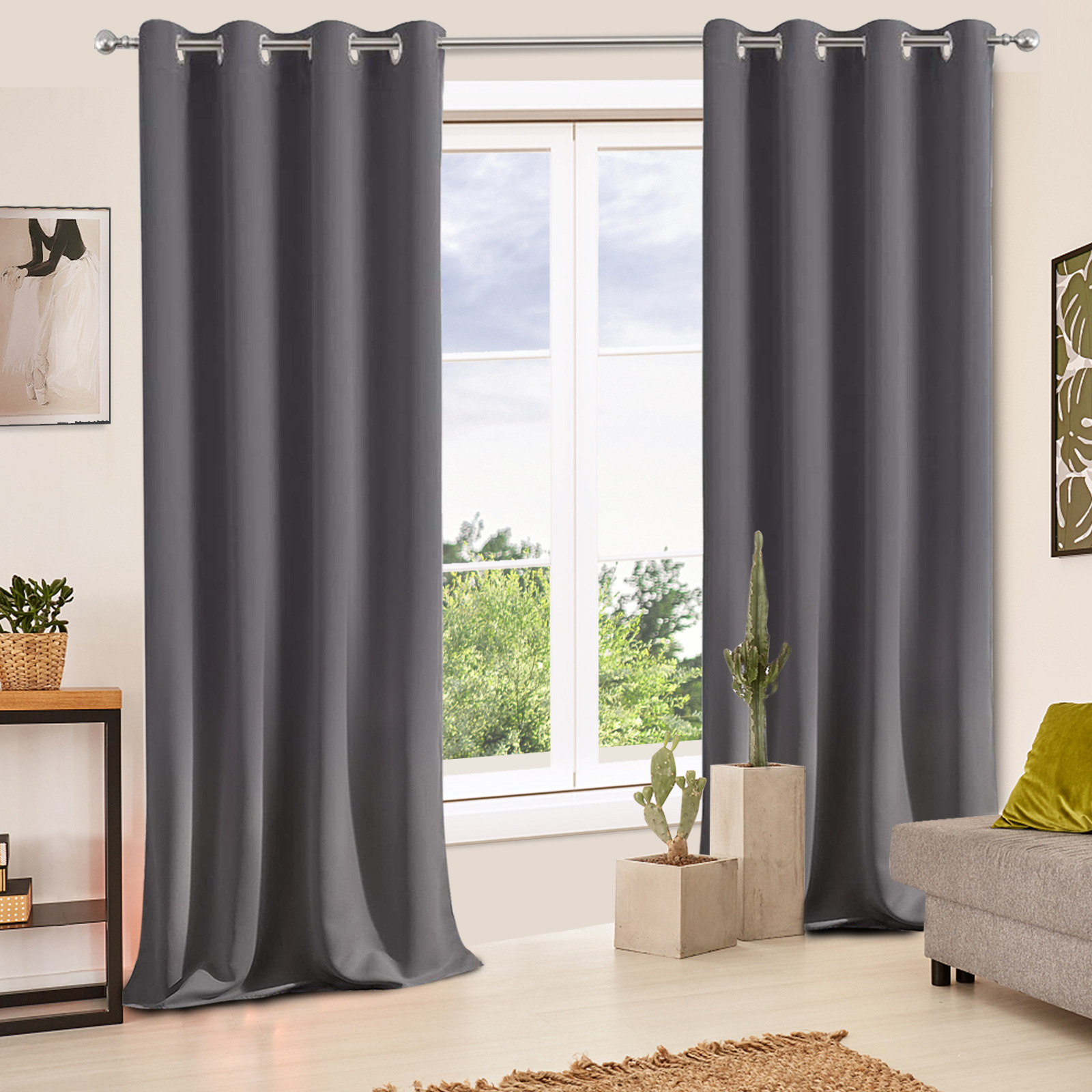 Beans Lands Waterproof Outdoor Curtains For Patio Grey Grommet Top Customizable Size 1 Panel