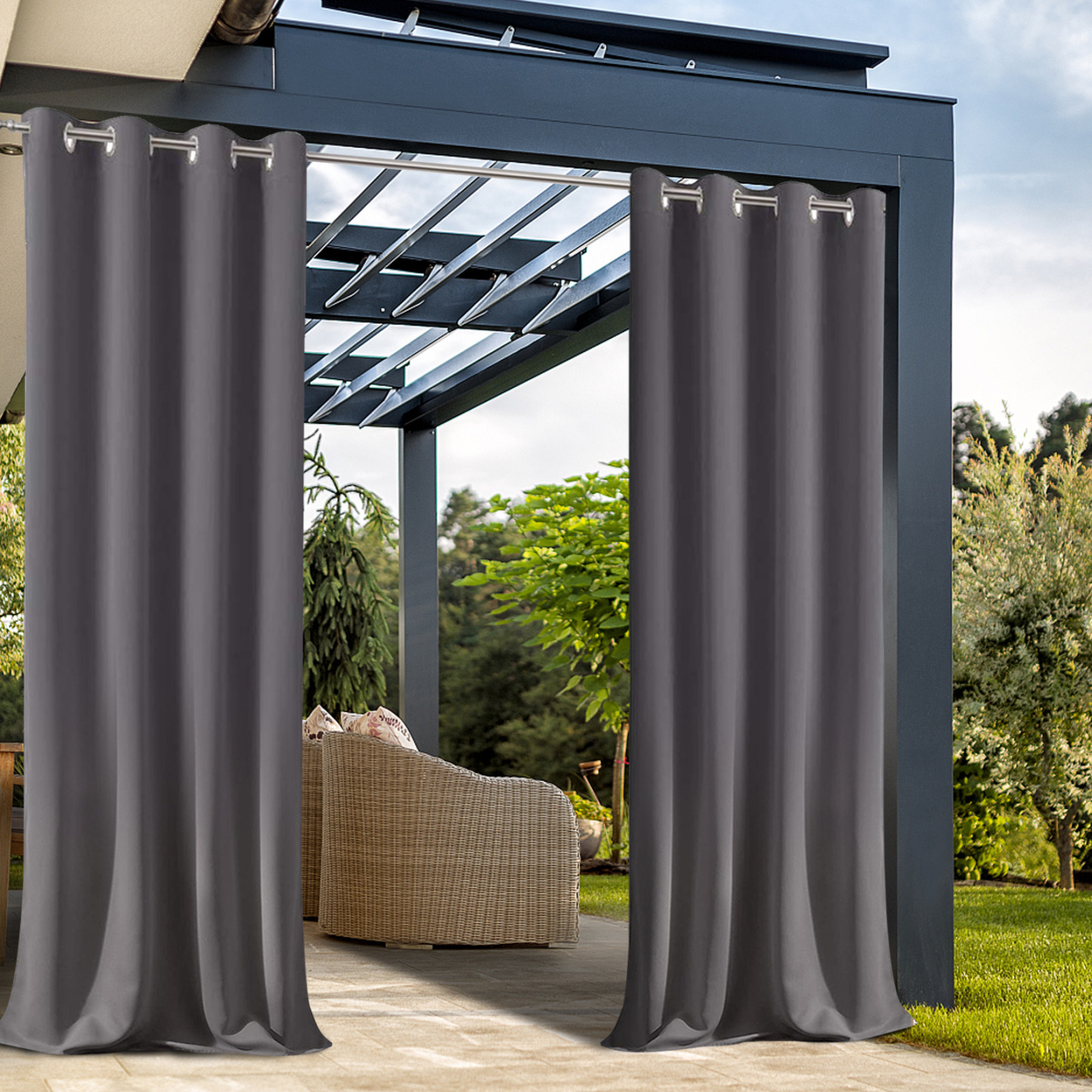 Beans Lands Waterproof Outdoor Curtains For Patio Grey Grommet Top Customizable Size 1 Panel