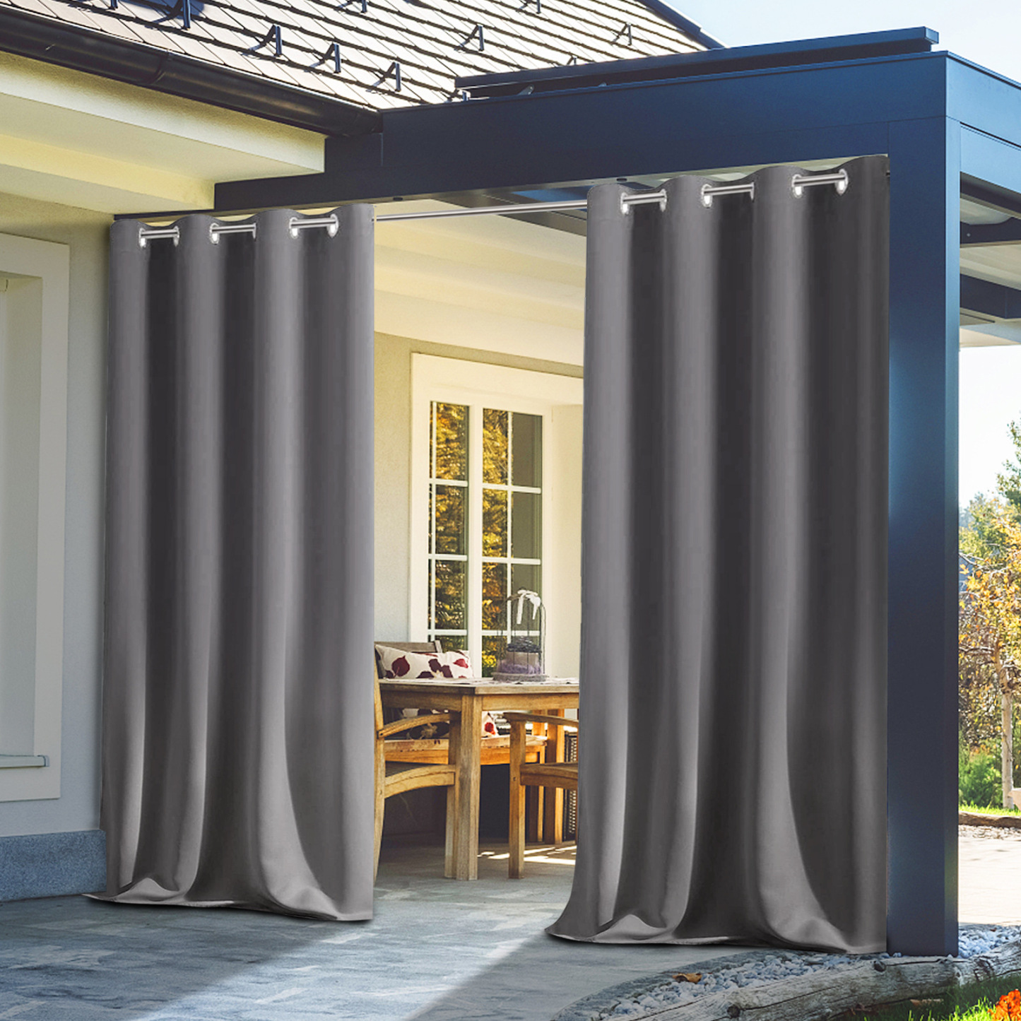 Beans Lands Waterproof Outdoor Curtains For Patio Grey Grommet Top Customizable Size 1 Panel