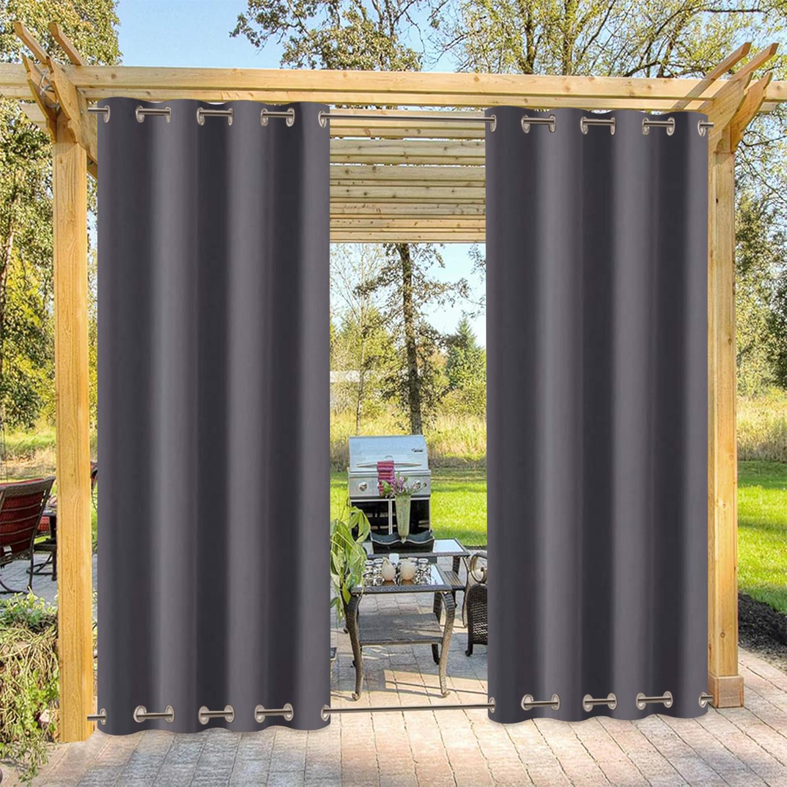 Beans Lands Waterproof Outdoor Curtains For Patio Grey Grommet Top & Bottom Customizable Size 1 Panel