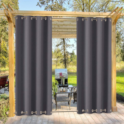 Beans Lands Waterproof Outdoor Curtains For Patio Grey Grommet Top & Bottom Customizable Size 1 Panel