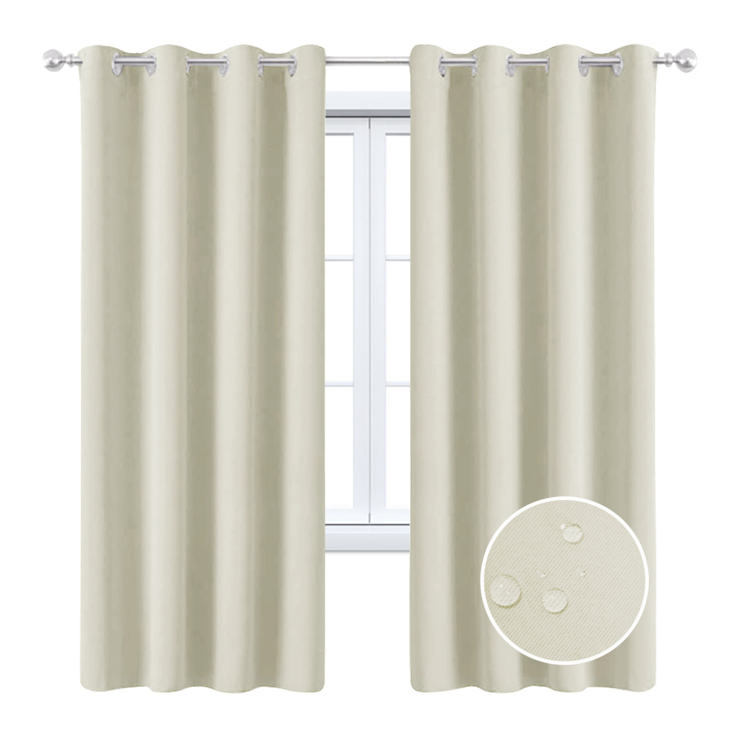 Beans Lands Waterproof Outdoor Curtains For Patio Beige Grommet Top Customizable Size 1 Panel