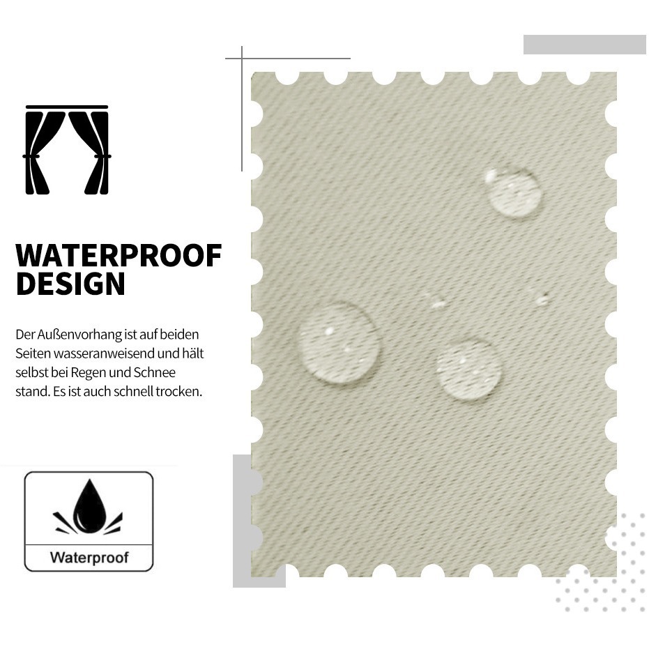 Beans Lands Waterproof Outdoor Curtains For Patio Beige Velcro Tab Top Customizable Size 1 Panel