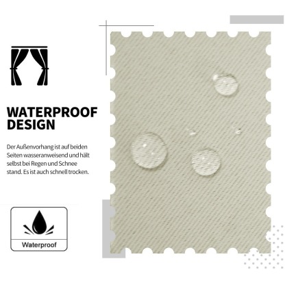 Beans Lands Waterproof Outdoor Curtains For Patio Beige Velcro Tab Top Customizable Size 1 Panel