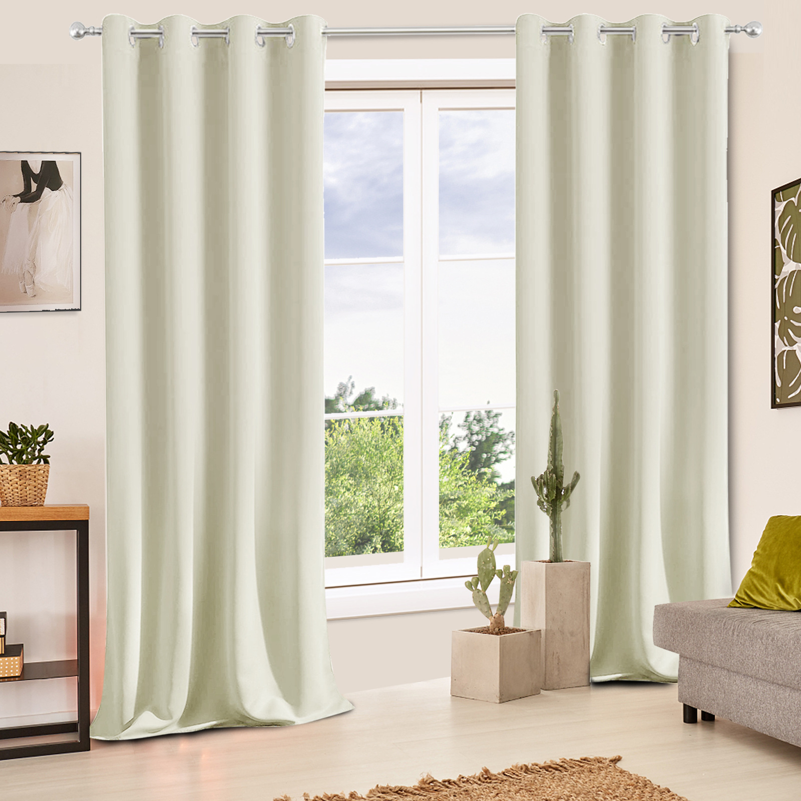 Beans Lands Waterproof Outdoor Curtains For Patio Beige Grommet Top Customizable Size 1 Panel