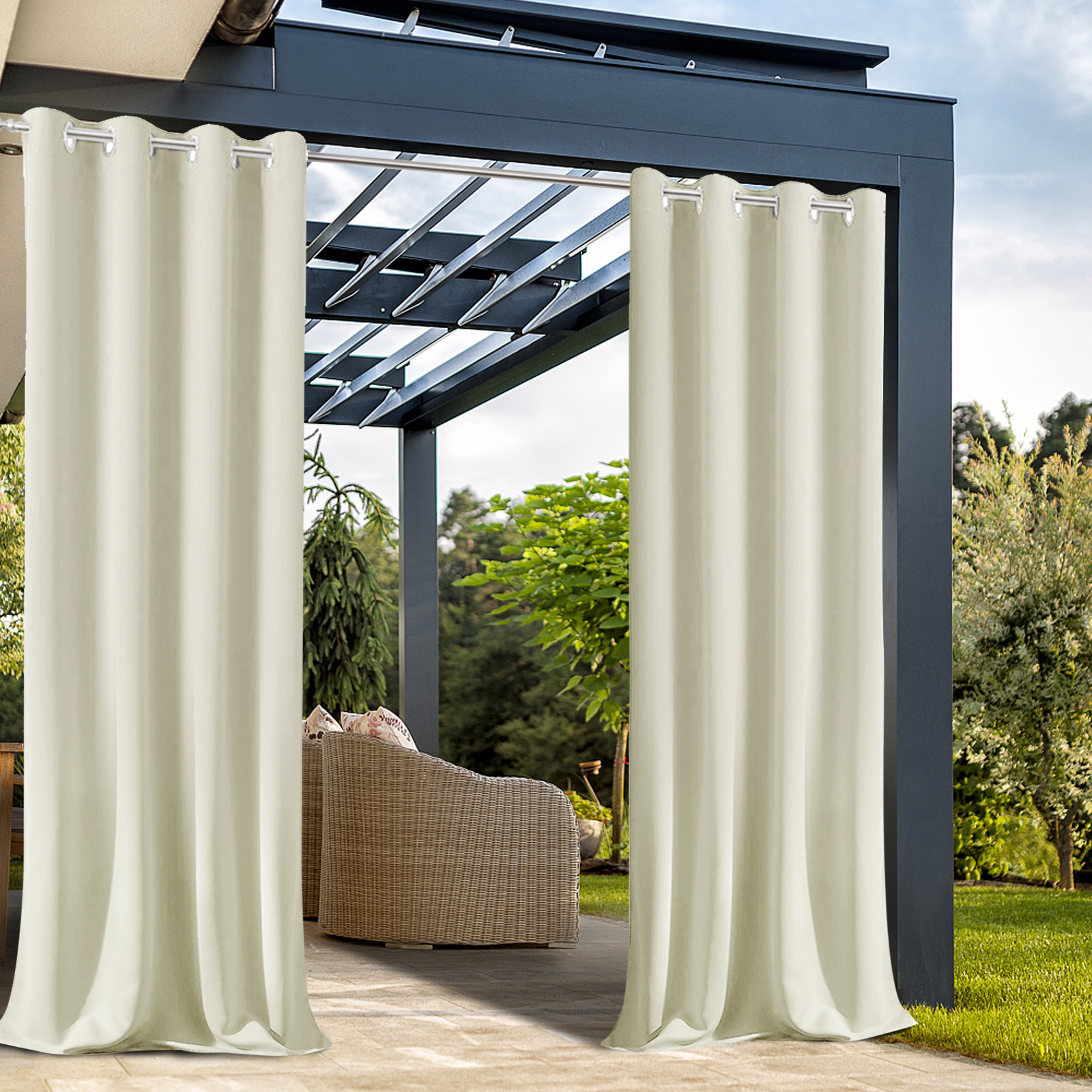 Beans Lands Waterproof Outdoor Curtains For Patio Beige Grommet Top Customizable Size 1 Panel