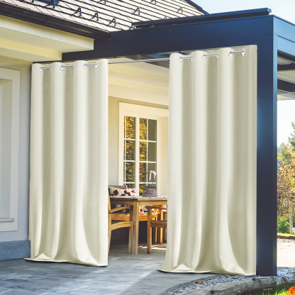 Beans Lands Waterproof Outdoor Curtains For Patio Beige Grommet Top Customizable Size 1 Panel