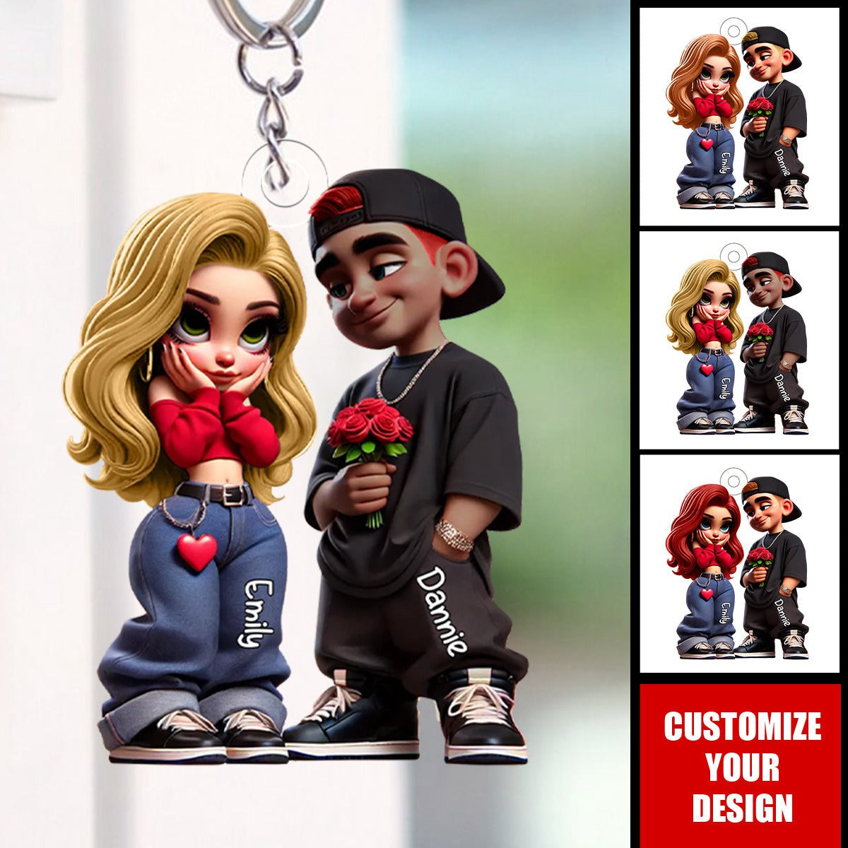 3D Effect Y2K Couple Personalized Acrylic Keychain, Perfect Gift For Couple, for him, for her