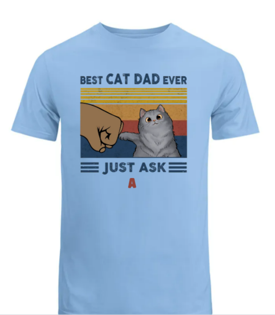 Best Cat Dad Fluffy Cat Personalized Light Color Shirt