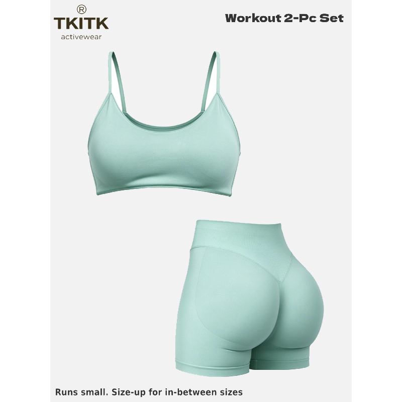 Tkitk 2-Piece Set, U-Shoulder Sports Bra + WorkoutShorts, New 2026 Design, Butt Lifting, Gym Yoga Fitness,Casual All Seasons