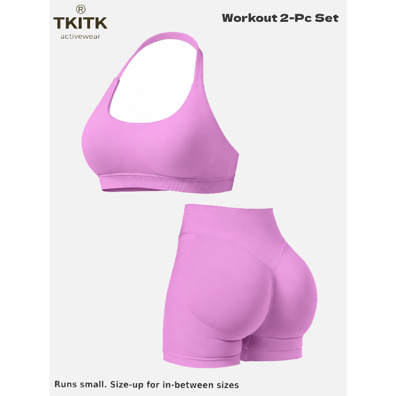 TKITK Women Yoga 2 Piece Set Butt Lifting High Waist Yoga Shorts Sports Bra Workout Fitness Activewear Set