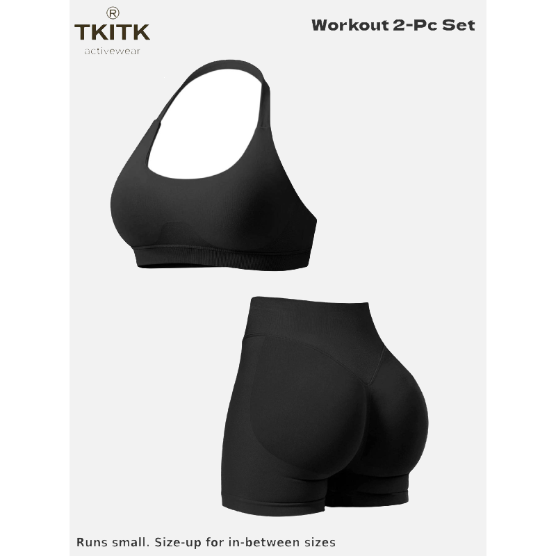 TKITK Women Yoga 2 Piece Set Butt Lifting High Waist Yoga Shorts Sports Bra Workout Fitness Activewear Set