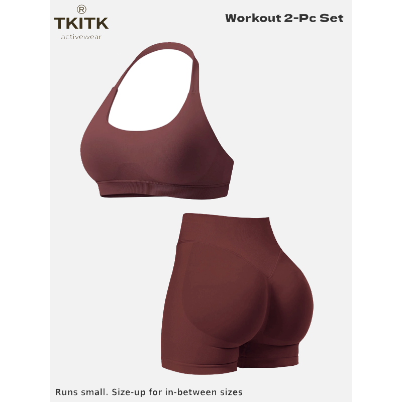 TKITK Women Yoga 2 Piece Set Butt Lifting High Waist Yoga Shorts Sports Bra Workout Fitness Activewear Set