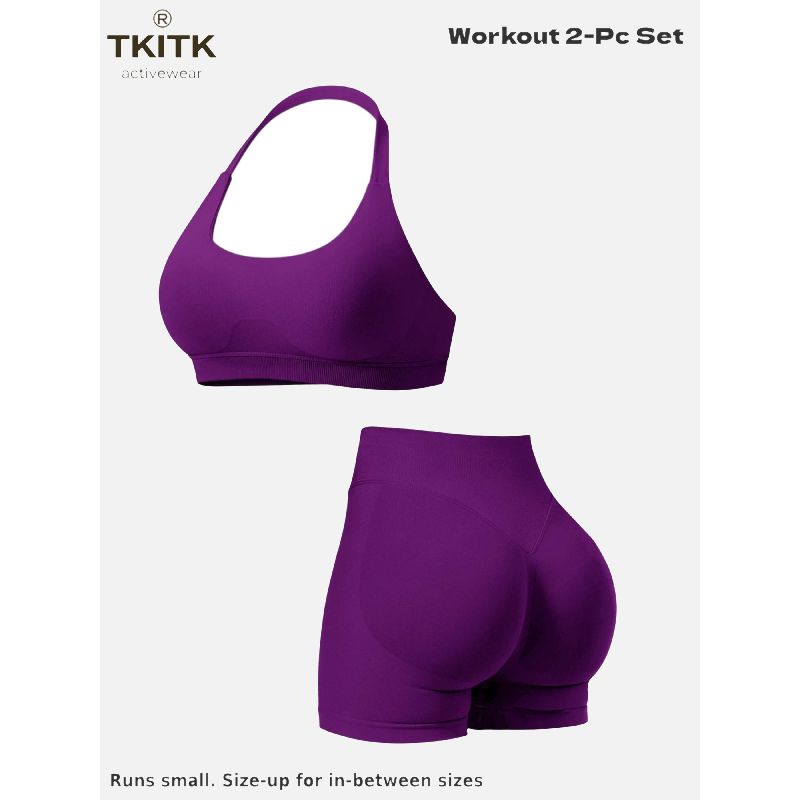 TKITK Women Yoga 2 Piece Set Butt Lifting High Waist Yoga Shorts Sports Bra Workout Fitness Activewear Set