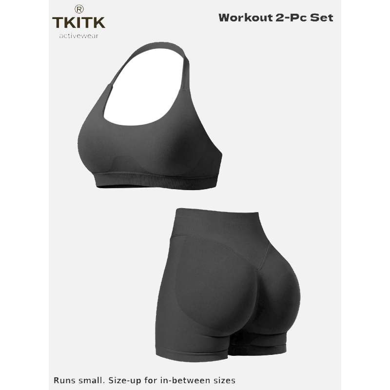 TKITK Women Yoga 2 Piece Set Butt Lifting High Waist Yoga Shorts Sports Bra Workout Fitness Activewear Set