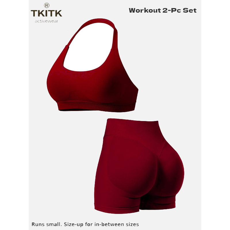 TKITK Women Yoga 2 Piece Set Butt Lifting High Waist Yoga Shorts Sports Bra Workout Fitness Activewear Set