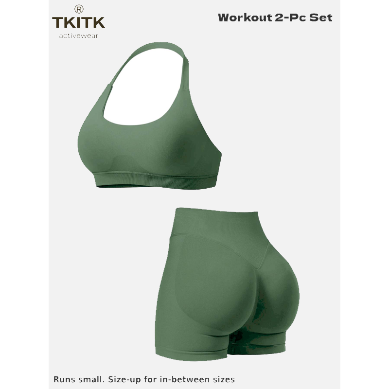 TKITK Women Yoga 2 Piece Set Butt Lifting High Waist Yoga Shorts Sports Bra Workout Fitness Activewear Set