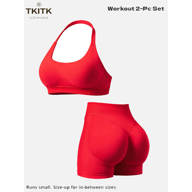 TKITK Women Yoga 2 Piece Set Butt Lifting High Waist Yoga Shorts Sports Bra Workout Fitness Activewear Set