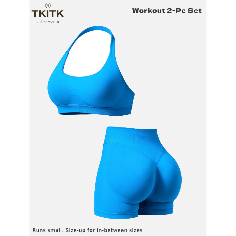TKITK Women Yoga 2 Piece Set Butt Lifting High Waist Yoga Shorts Sports Bra Workout Fitness Activewear Set