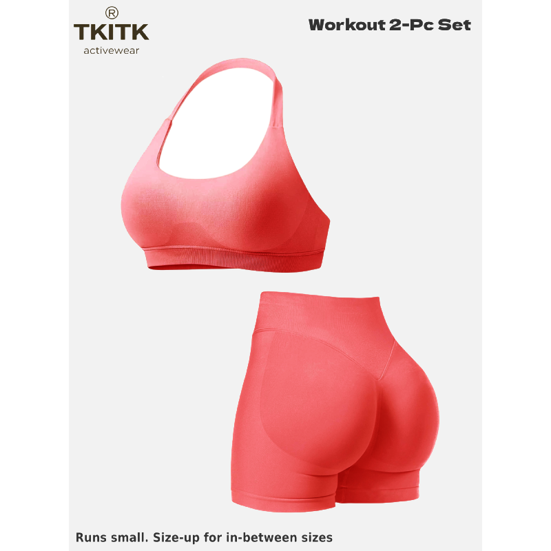 TKITK Women Yoga 2 Piece Set Butt Lifting High Waist Yoga Shorts Sports Bra Workout Fitness Activewear Set
