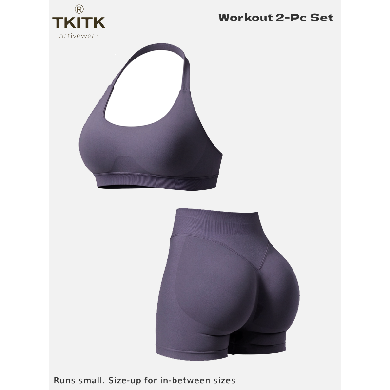 TKITK Women Yoga 2 Piece Set Butt Lifting High Waist Yoga Shorts Sports Bra Workout Fitness Activewear Set