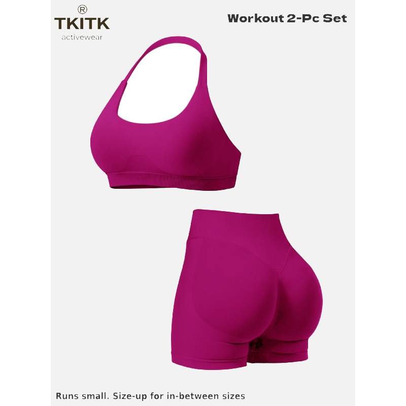 TKITK Women Yoga 2 Piece Set Butt Lifting High Waist Yoga Shorts Sports Bra Workout Fitness Activewear Set