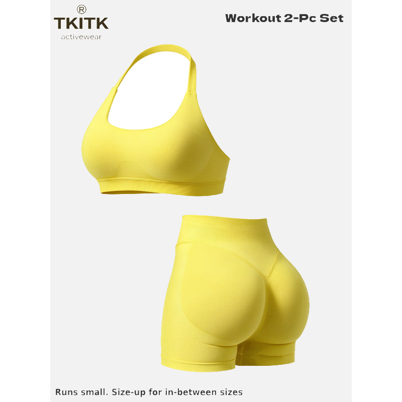 TKITK Women Yoga 2 Piece Set Butt Lifting High Waist Yoga Shorts Sports Bra Workout Fitness Activewear Set