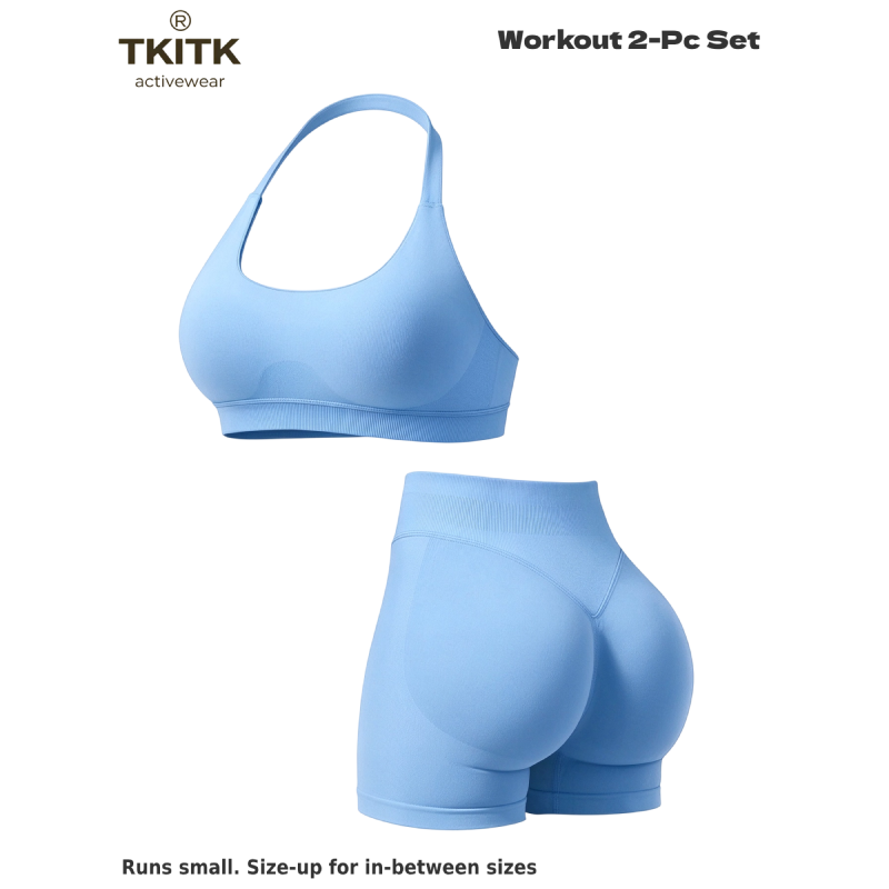 TKITK Women Yoga 2 Piece Set Butt Lifting High Waist Yoga Shorts Sports Bra Workout Fitness Activewear Set