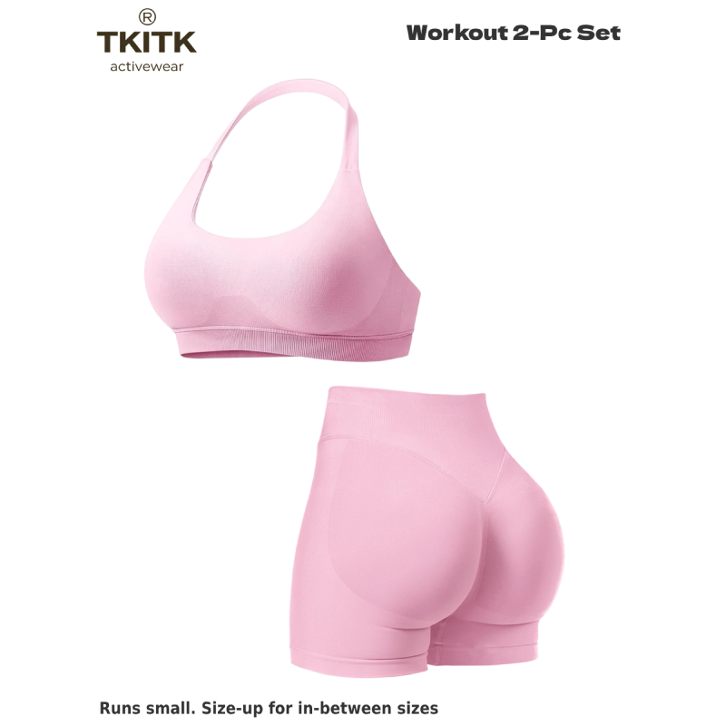 TKITK Women Yoga 2 Piece Set Butt Lifting High Waist Yoga Shorts Sports Bra Workout Fitness Activewear Set