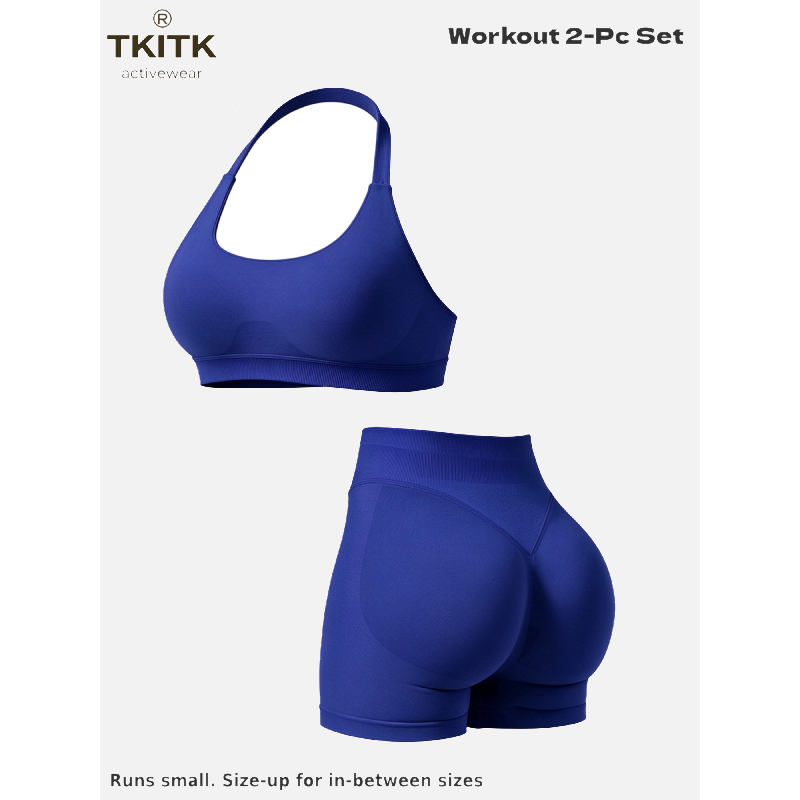 TKITK Women Yoga 2 Piece Set Butt Lifting High Waist Yoga Shorts Sports Bra Workout Fitness Activewear Set