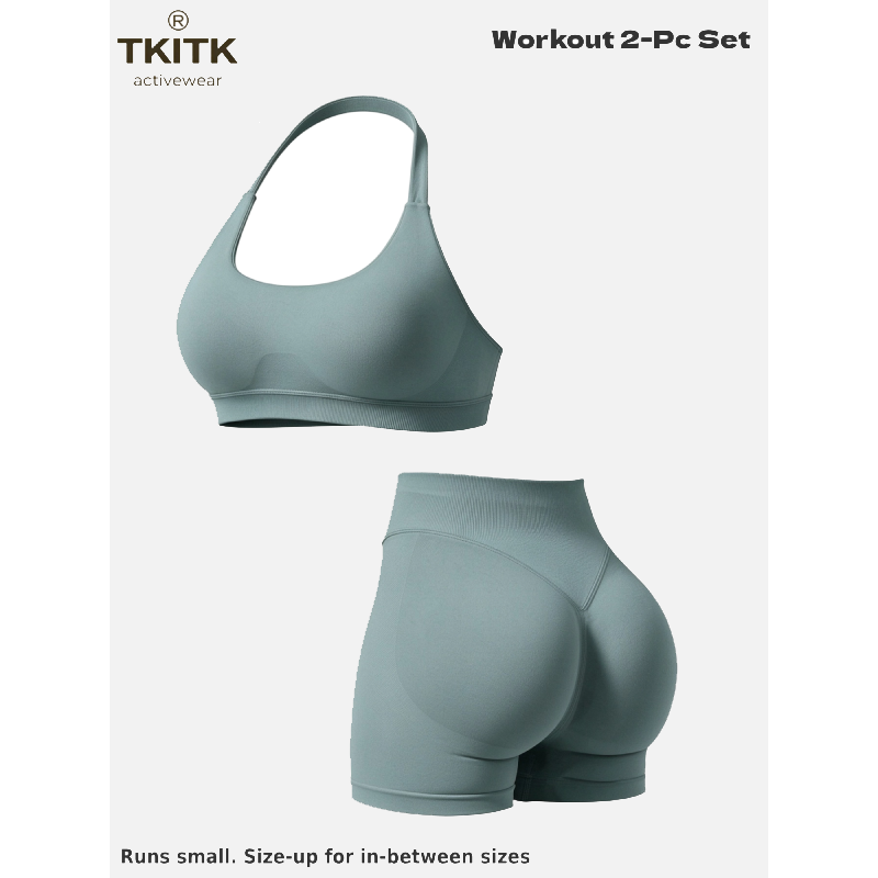 TKITK Women Yoga 2 Piece Set Butt Lifting High Waist Yoga Shorts Sports Bra Workout Fitness Activewear Set