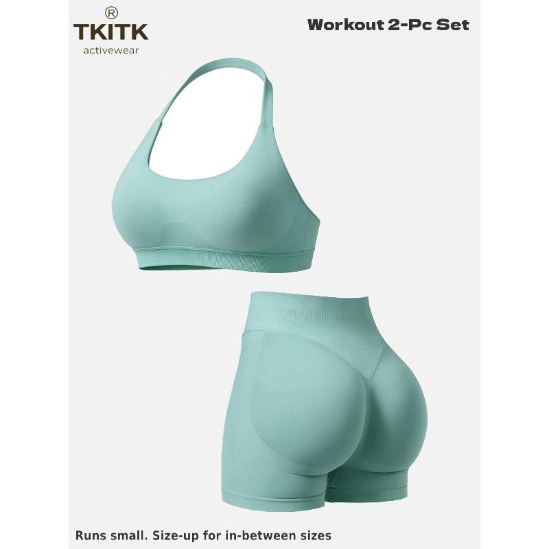 TKITK Women Yoga 2 Piece Set Butt Lifting High Waist Yoga Shorts Sports Bra Workout Fitness Activewear Set