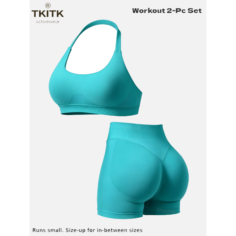 TKITK Women Yoga 2 Piece Set Butt Lifting High Waist Yoga Shorts Sports Bra Workout Fitness Activewear Set
