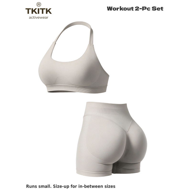 TKITK Women Yoga 2 Piece Set Butt Lifting High Waist Yoga Shorts Sports Bra Workout Fitness Activewear Set
