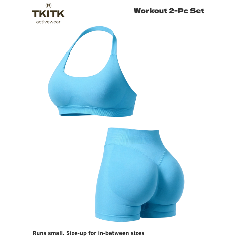 TKITK Women Yoga 2 Piece Set Butt Lifting High Waist Yoga Shorts Sports Bra Workout Fitness Activewear Set