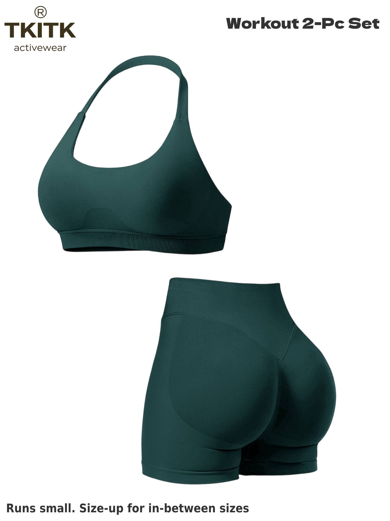 TKITK Women Yoga 2 Piece Set Butt Lifting High Waist Yoga Shorts Sports Bra Workout Fitness Activewear Set