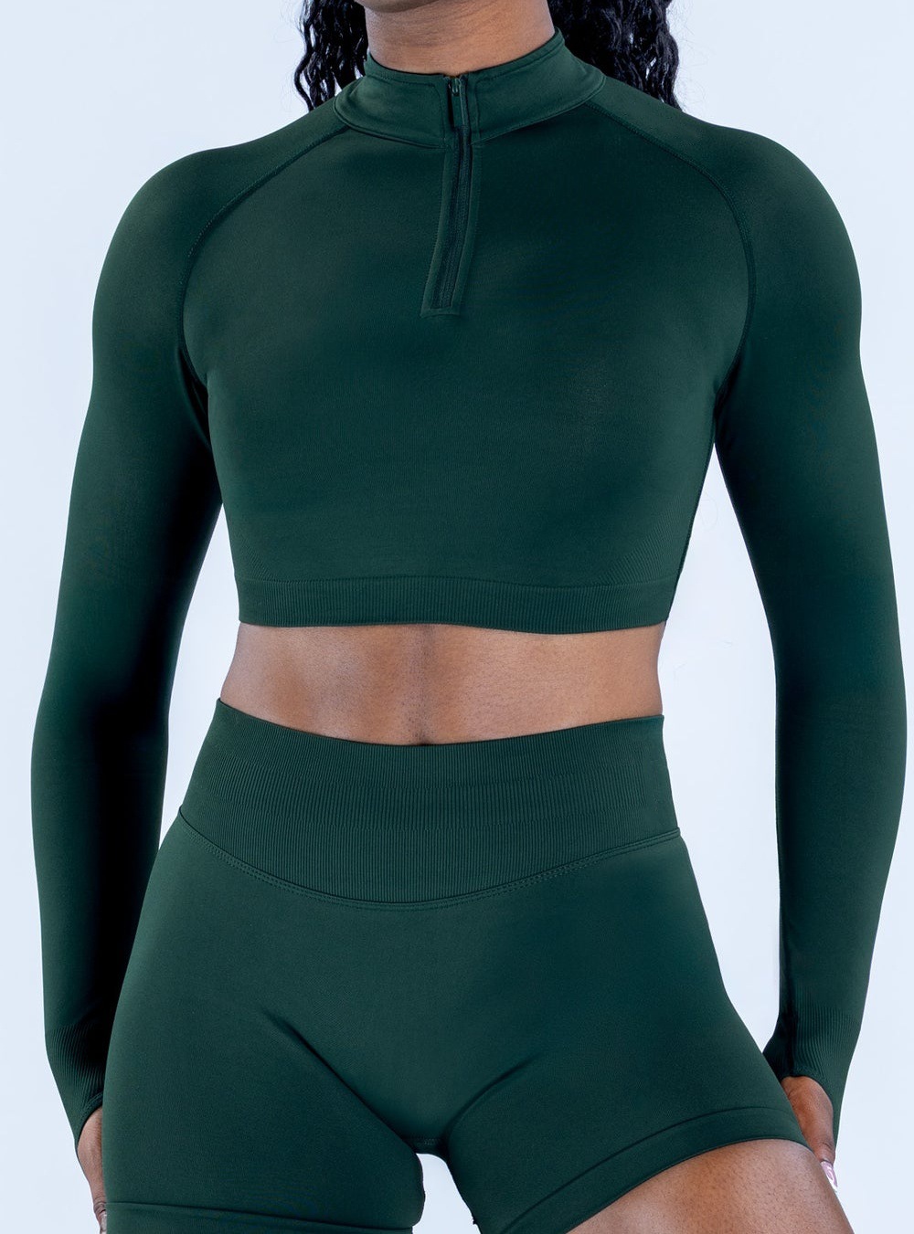 TKITK Cropped Zip Up Yoga Sports Jacket Half Zip Thumb Hole Long Sleeve Slim Fit Fitness Workout Jacket