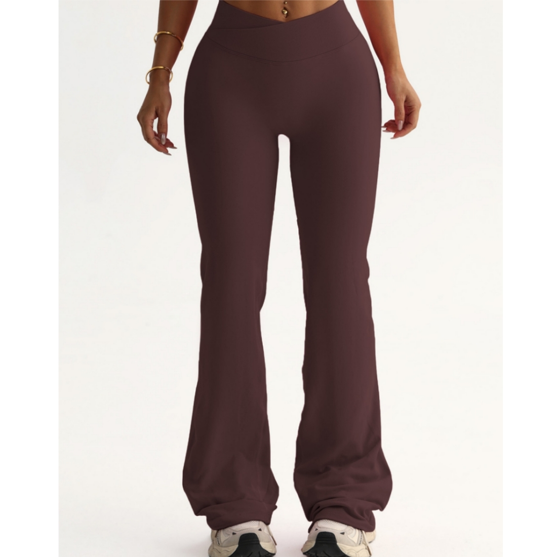 TKITK Women's Seamless Yoga Leggings V-Crossover Waist Wide-Leg Workout Pants Scrunch Flare Design for Gym Fitness