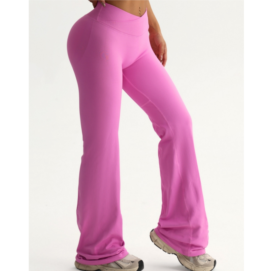 TKITK Women's Seamless Yoga Leggings V-Crossover Waist Wide-Leg Workout Pants Scrunch Flare Design for Gym Fitness