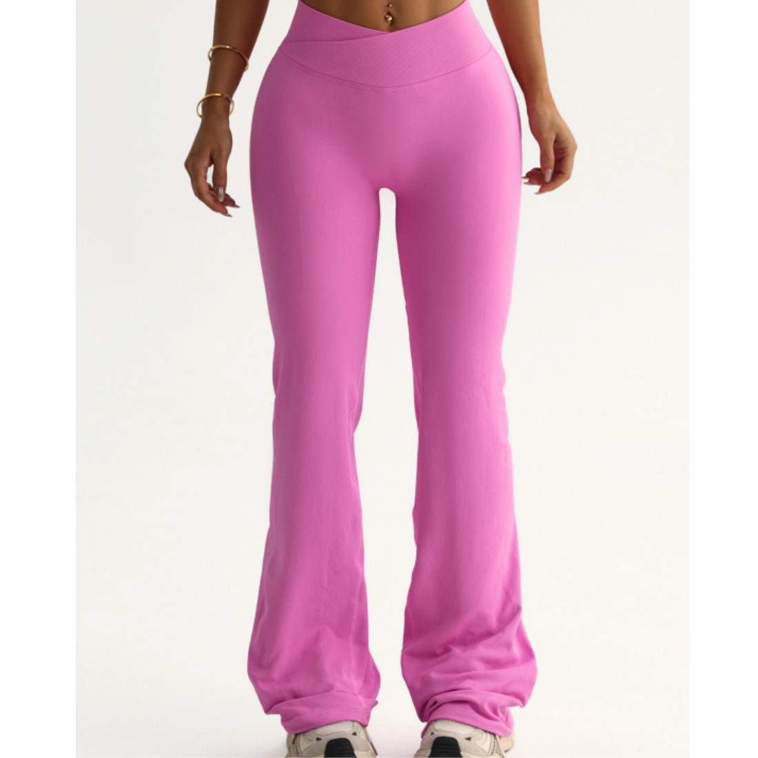 TKITK Women's Seamless Yoga Leggings V-Crossover Waist Wide-Leg Workout Pants Scrunch Flare Design for Gym Fitness